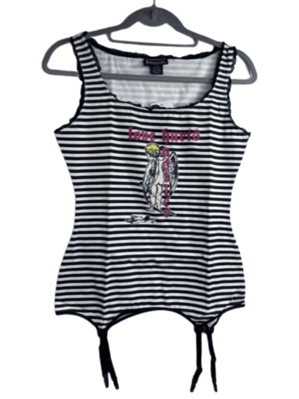 Hustler Y2K Deadstock Love Hurts Cupid Striped Garter Tank Top NWT S/M/L